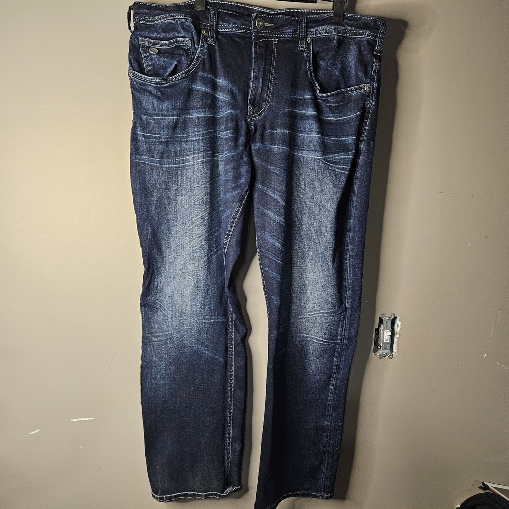 Buffalo David Bitton Men's Straight Blue Denim Jeans Medium Wash Logo 5-Pocket